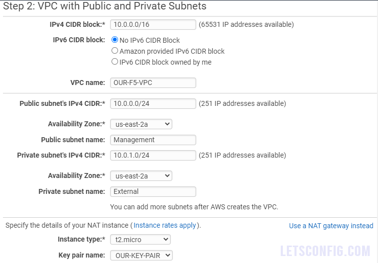 VPC with Public and Private Subnets for F5 LTM